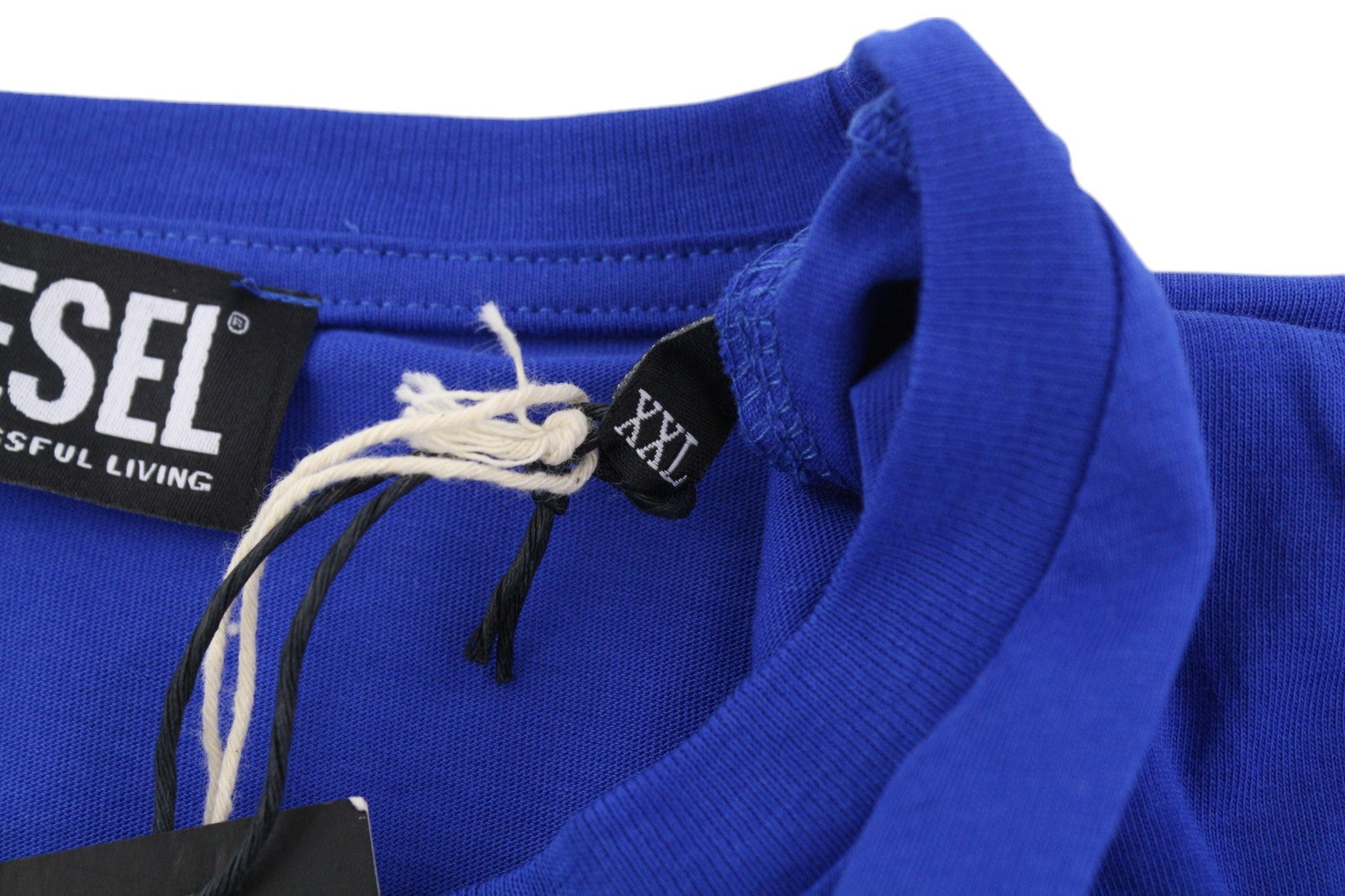 DIESEL T-Diegos-LS-K27 Men T-Shirt 2XL Blue Pullover Crew Collar Logo Cotton