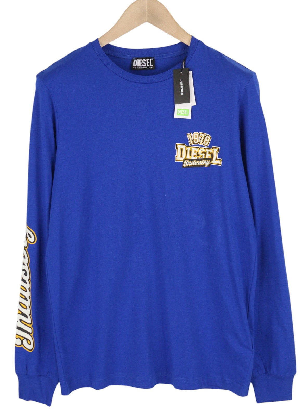 DIESEL T-Diegos-LS-K27 Men T-Shirt M Mid Blue Pullover Crew Neck Logo Cotton