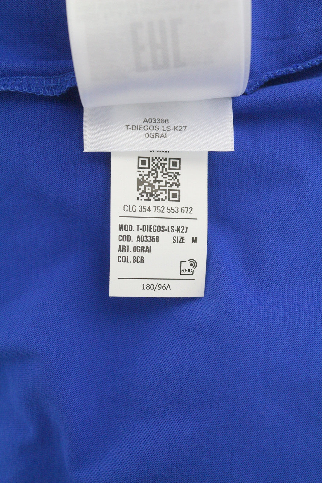 DIESEL T-Diegos-LS-K27 Men T-Shirt M Mid Blue Pullover Crew Neck Logo Cotton