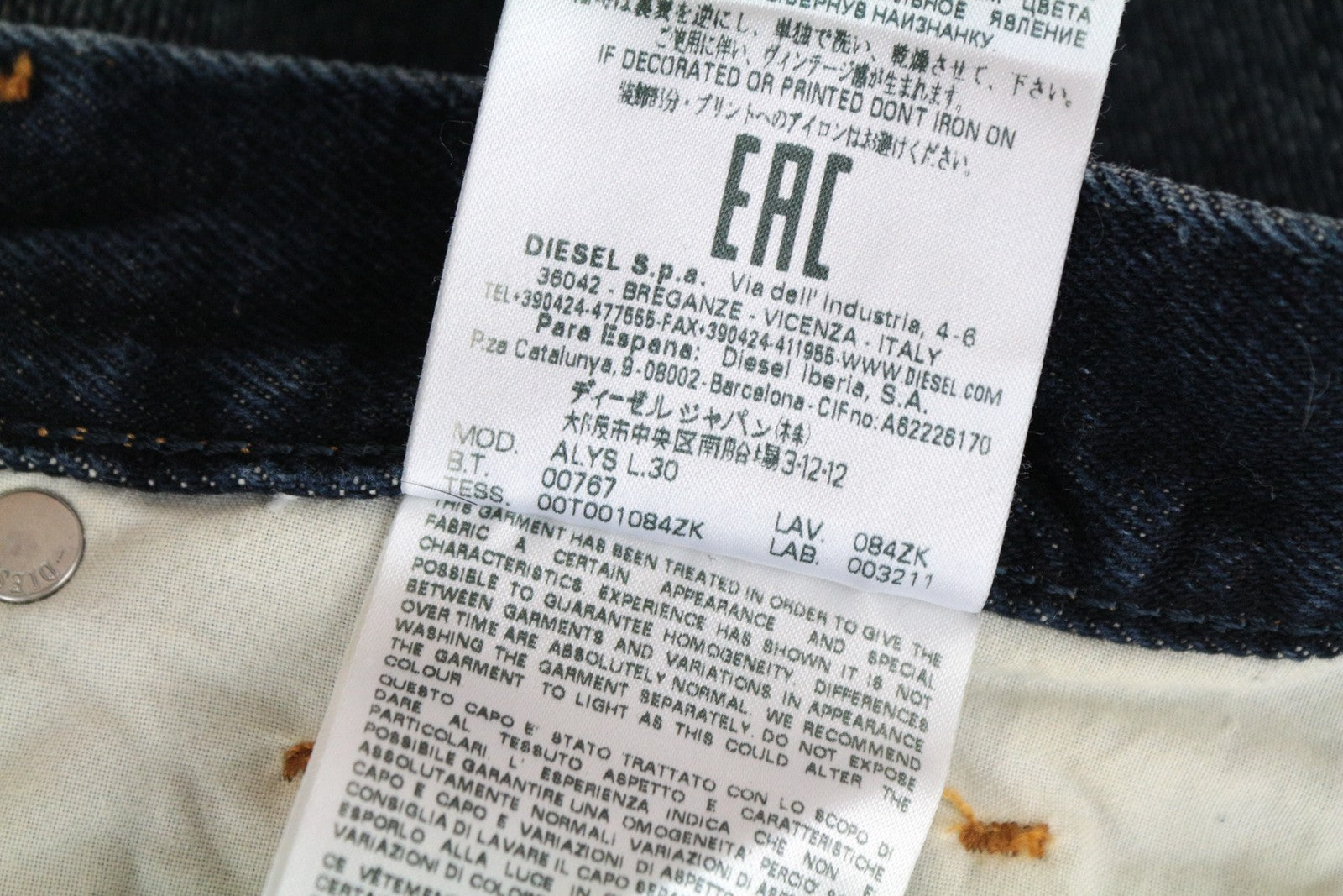 DIESEL Alys 084ZK W27/L30 Dark Blue Straight Jeans Women Pure Cotton