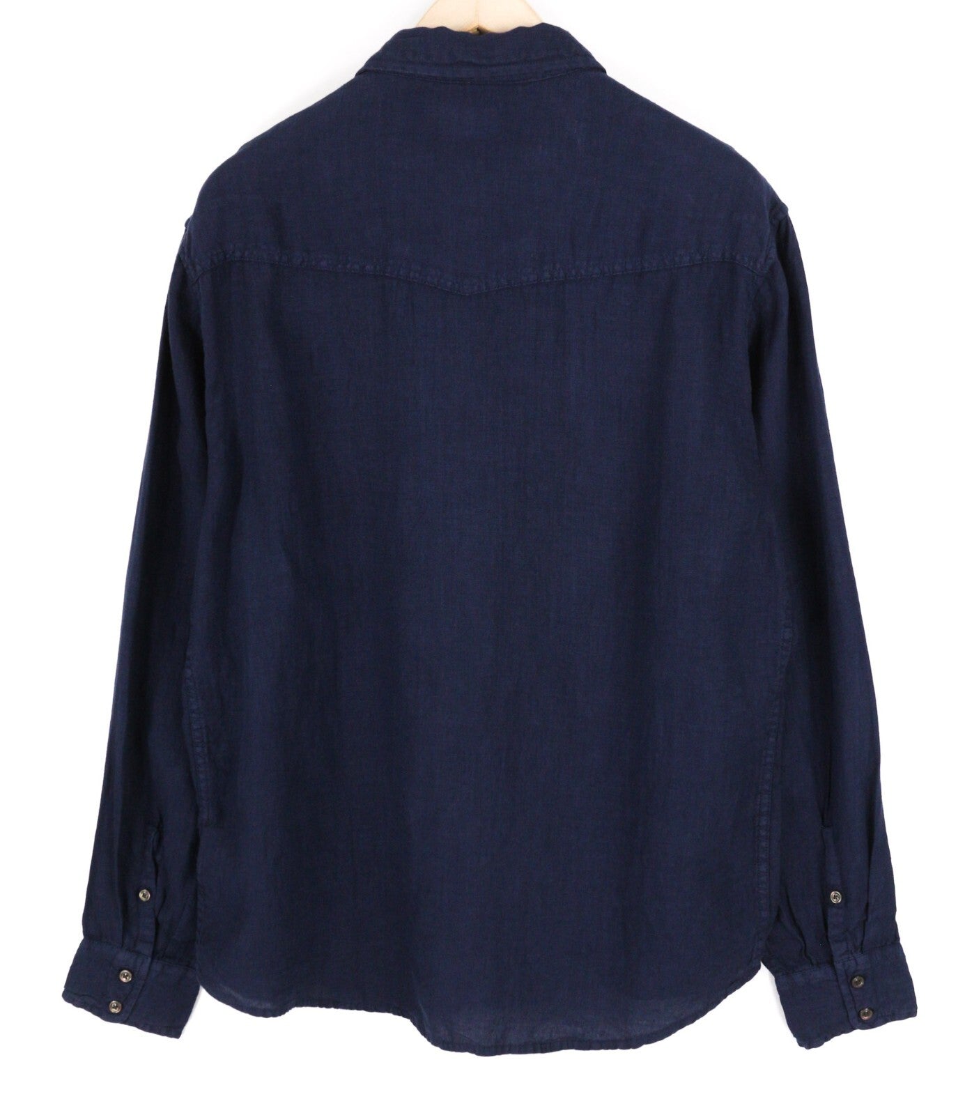 DIESEL S-East-Long-Lin Men Shirt XL Western Linen RRP€175 Spread Neck Dark Blue