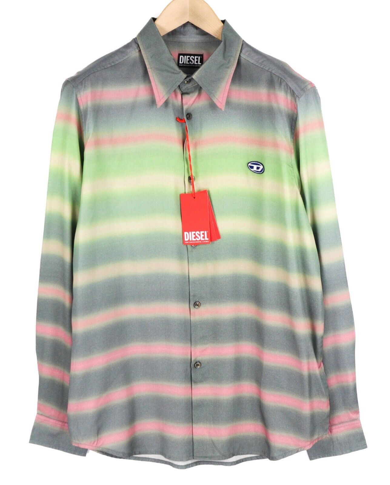 DIESEL S-Tucker-Stripe Men Shirt L Patterned Buttoned Spread Collar RRP€150