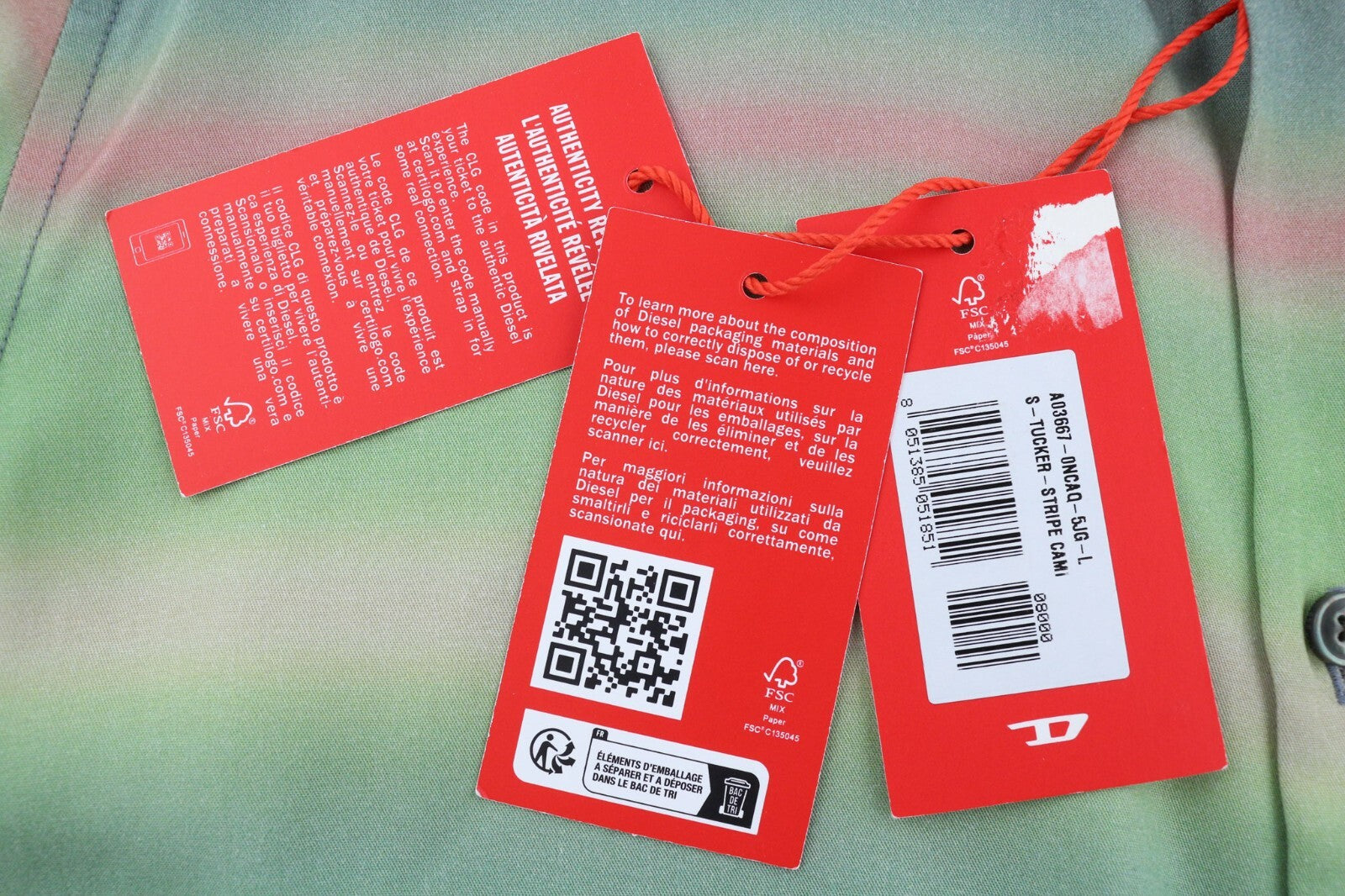 DIESEL S-Tucker-Stripe Men Shirt L Patterned Buttoned Spread Collar RRP€150