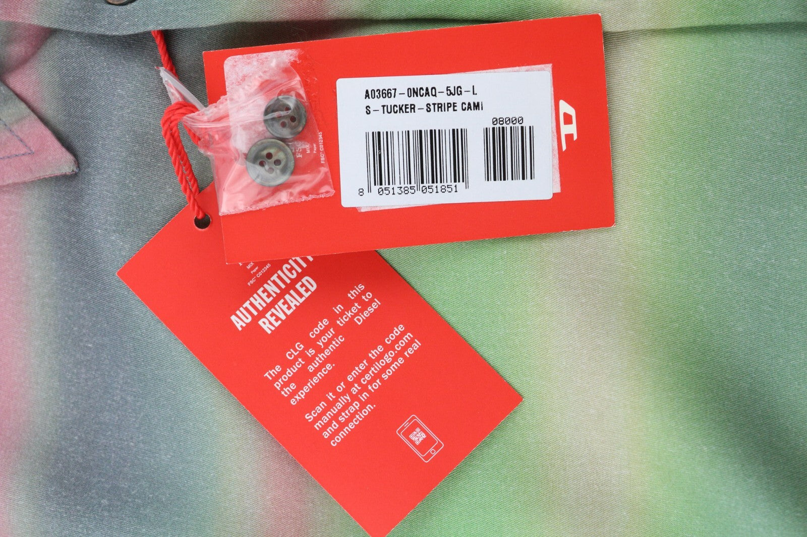 DIESEL S-Tucker-Stripe Men Shirt L RRP€150 Pattern Button Up Spread Logo Light