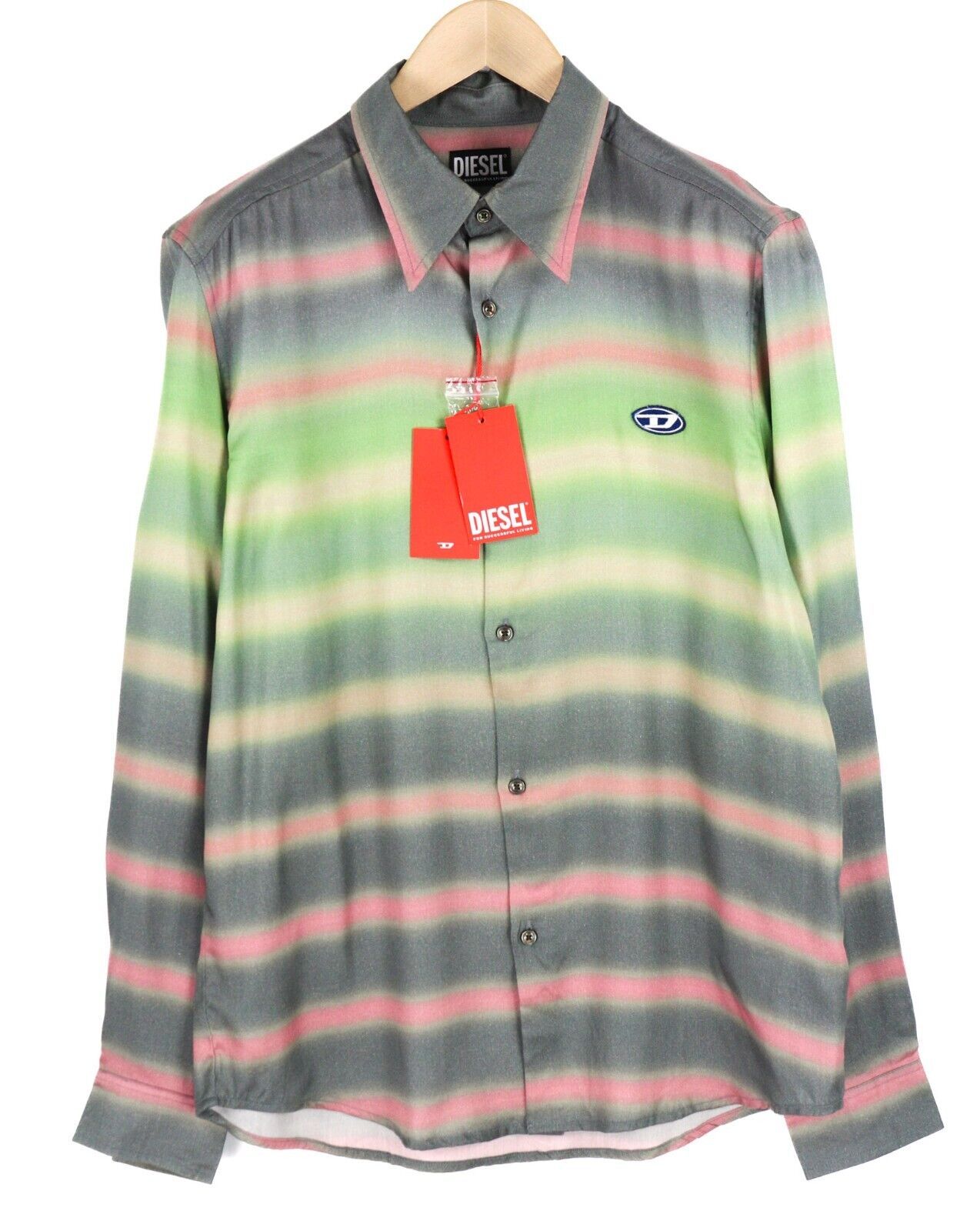 DIESEL S-Tucker-Stripe Men Shirt XL RRP150 Patterned Button Up Spread Collar