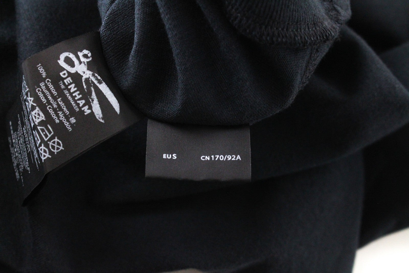 DENHAM Tubular  T-Shirt S Men's Black Cotton Short Sleeve Plain Style Summer