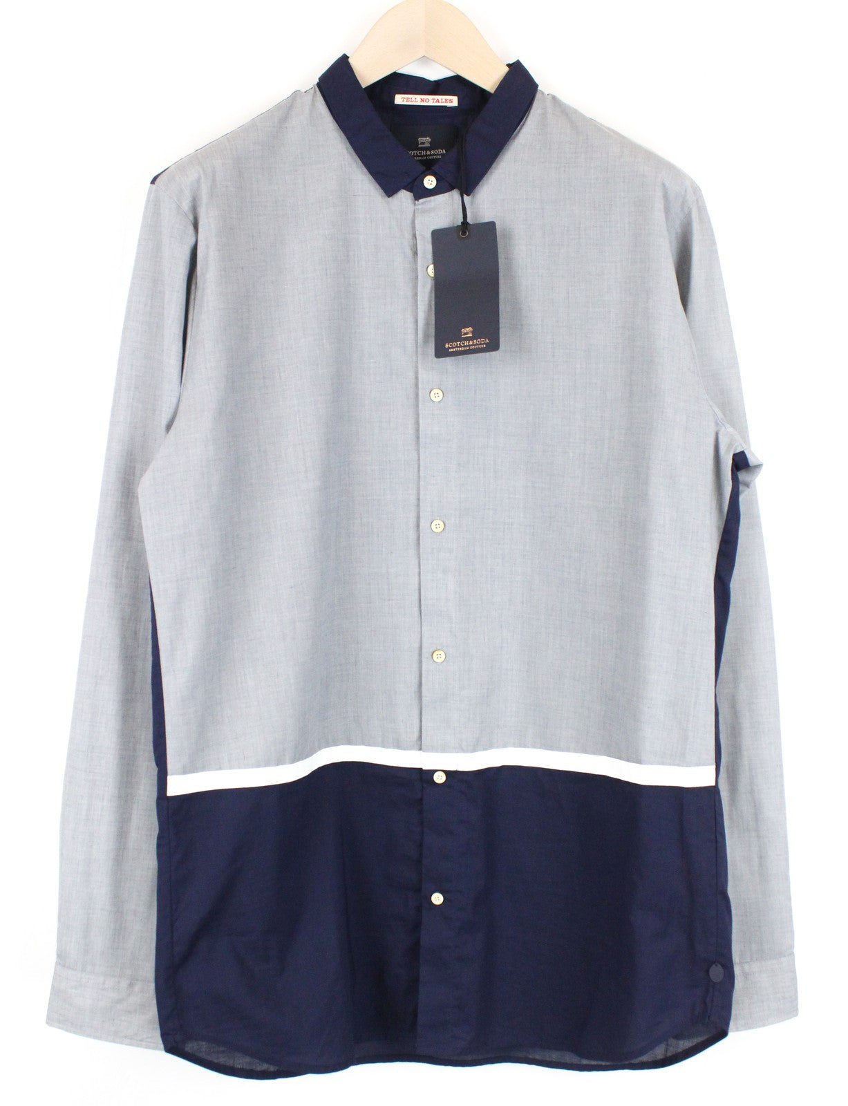 SCOTCH & SODA Ams Couture Blue Shirt XL Cotton Long Sleeve Button-Up for Men