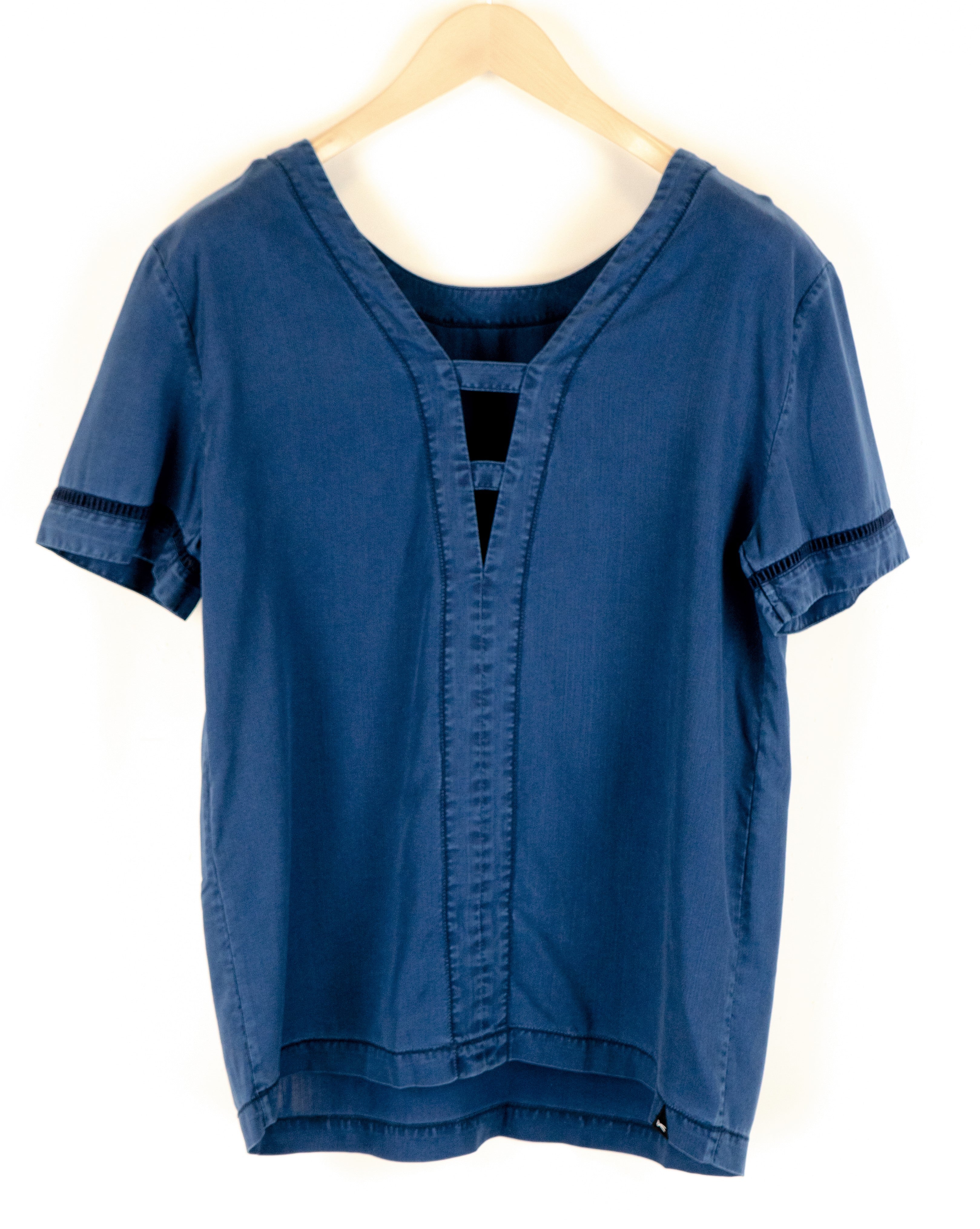 DENHAM Cascade Tee Women's S V-Neck Pullover Blue Short Sleeve Casual Top