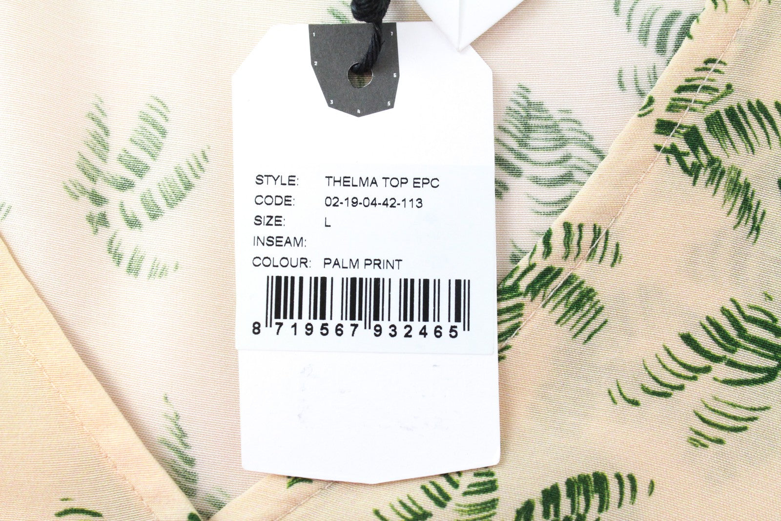 DENHAM Thelma T-Shirt Beige V-Neck Palm Pattern L Short Lightweight for Women