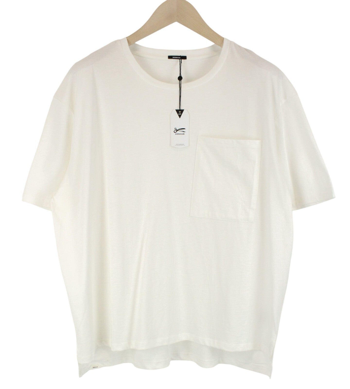 DENHAM Omono Women's XL Off-White Cotton Tee Pocket Short Sleeve Pullover Fit