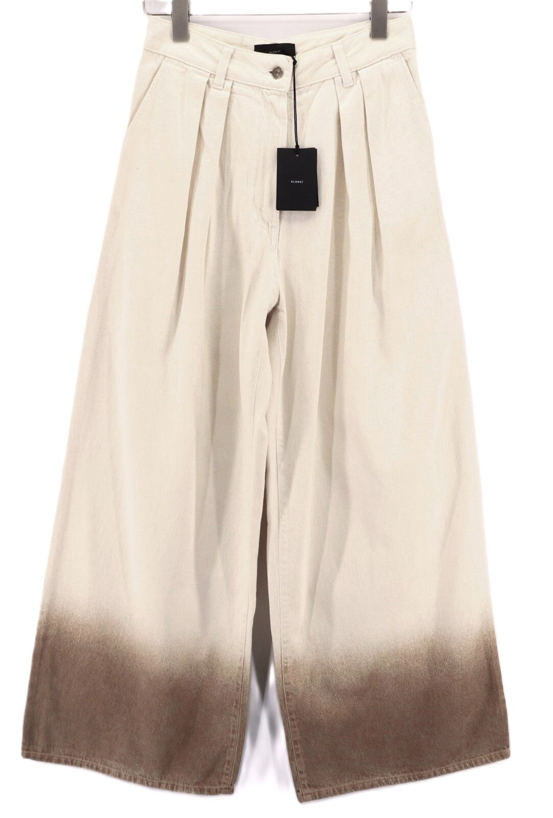 RRP€599 ALANUI Bright Hues Womens Jeans W26 Wide  Beige Brown Zip-Up Pleated