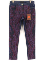 RRP€599 ETRO Womens Jeans W31 Skinny  Blue Cotton Stretch Patterned Printed
