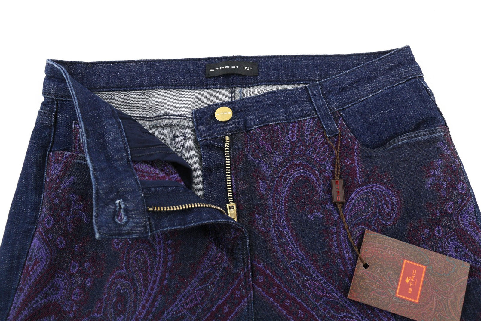 RRP€599 ETRO Womens Jeans W31 Skinny  Blue Cotton Stretch Patterned Printed