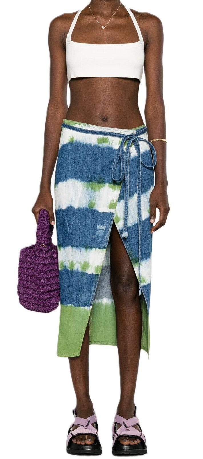 ALANUI Magic Journey Womens Skirt L Cotton Blue Green Tye-Dyed Wrap RRP€580