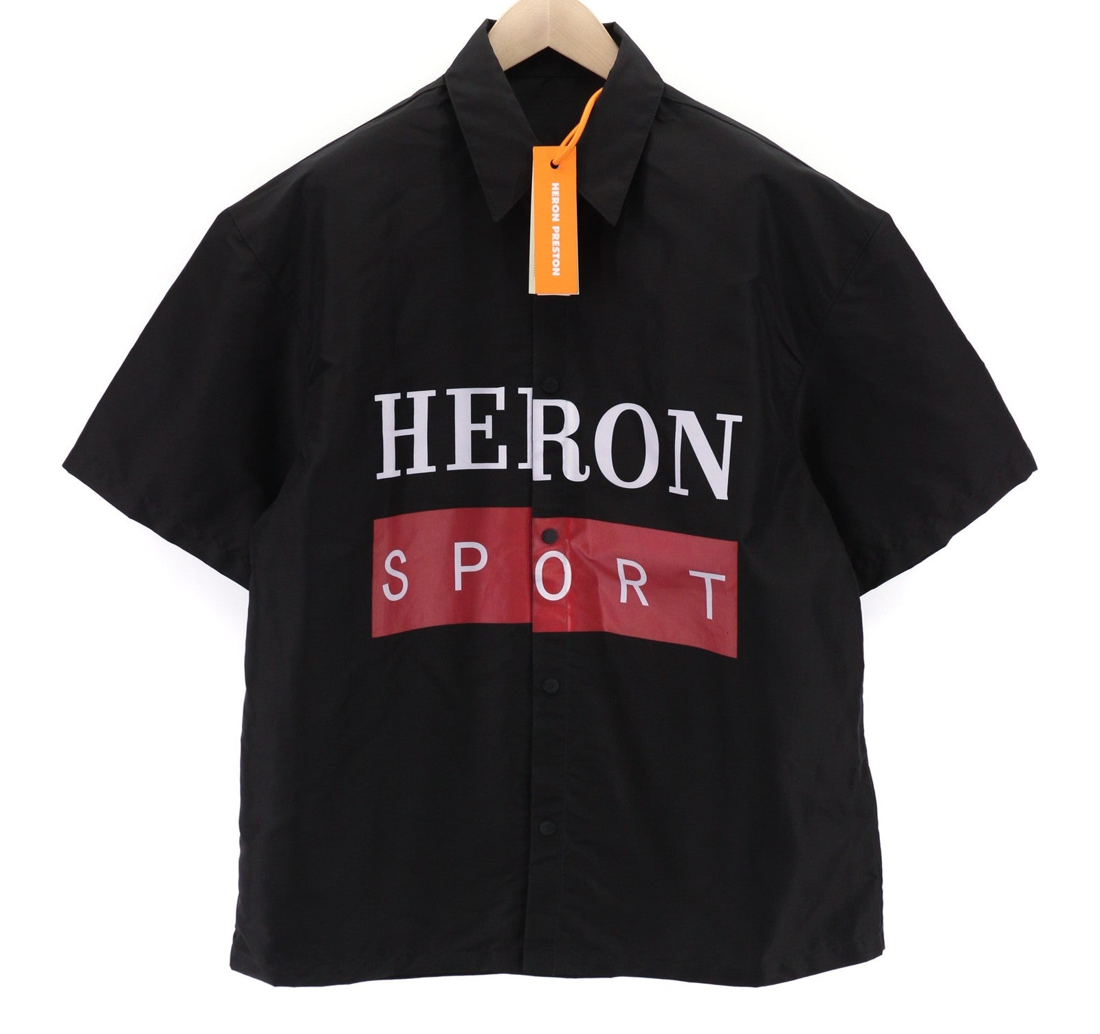HERON PRESTON Mens Shirt L Black Short Sleeve Button-Up  Collared Snaps