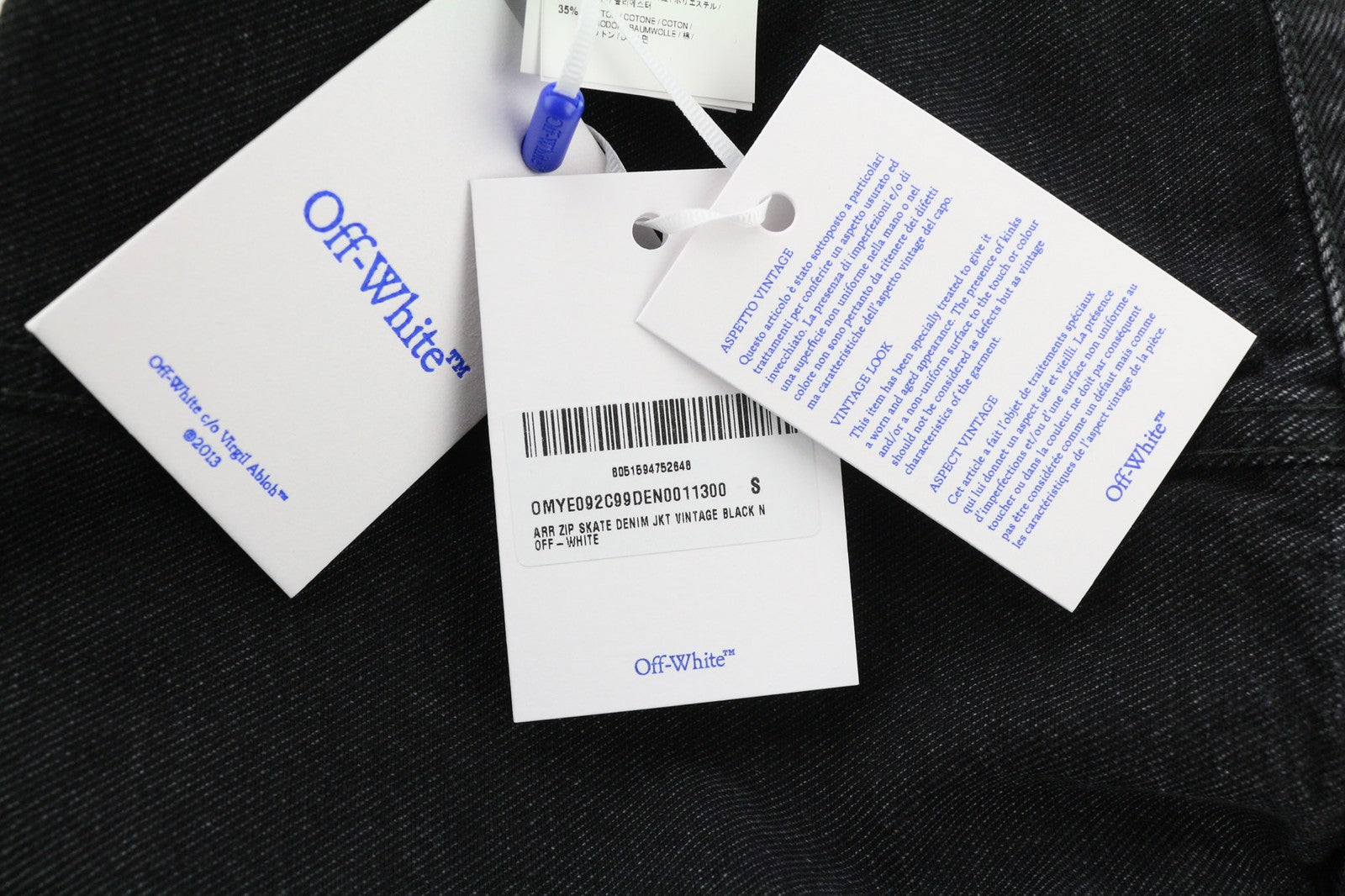 OFF-WHITE Zip Skate Mens Jacket S Washed Black Zip-Detailed  RRP995€