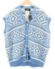 DSQUARED2 Womens Jumper XL Blue White Cotton Stretch Knitted Patterned Vest