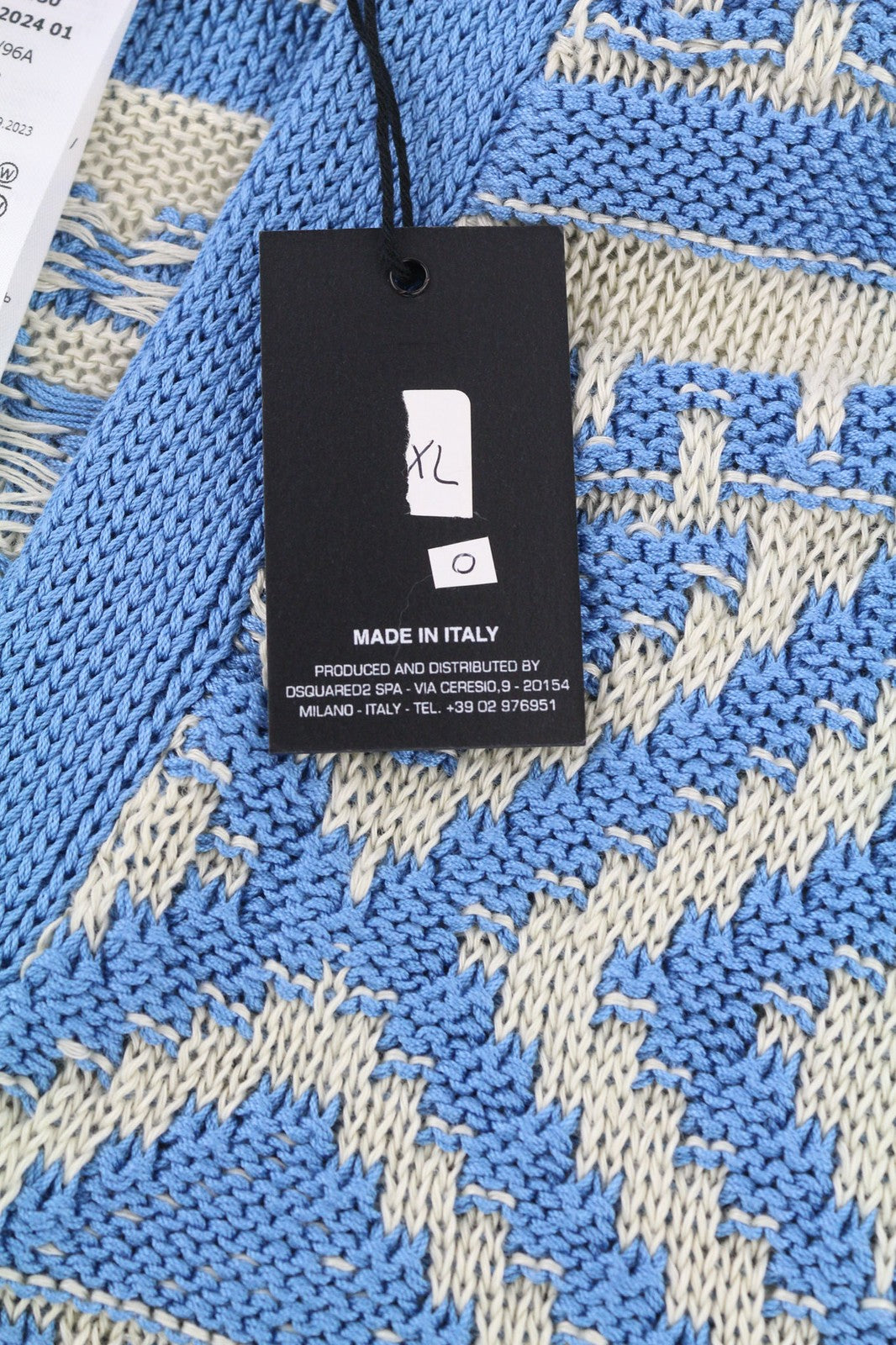 DSQUARED2 Womens Jumper XL Blue White Cotton Stretch Knitted Patterned Vest