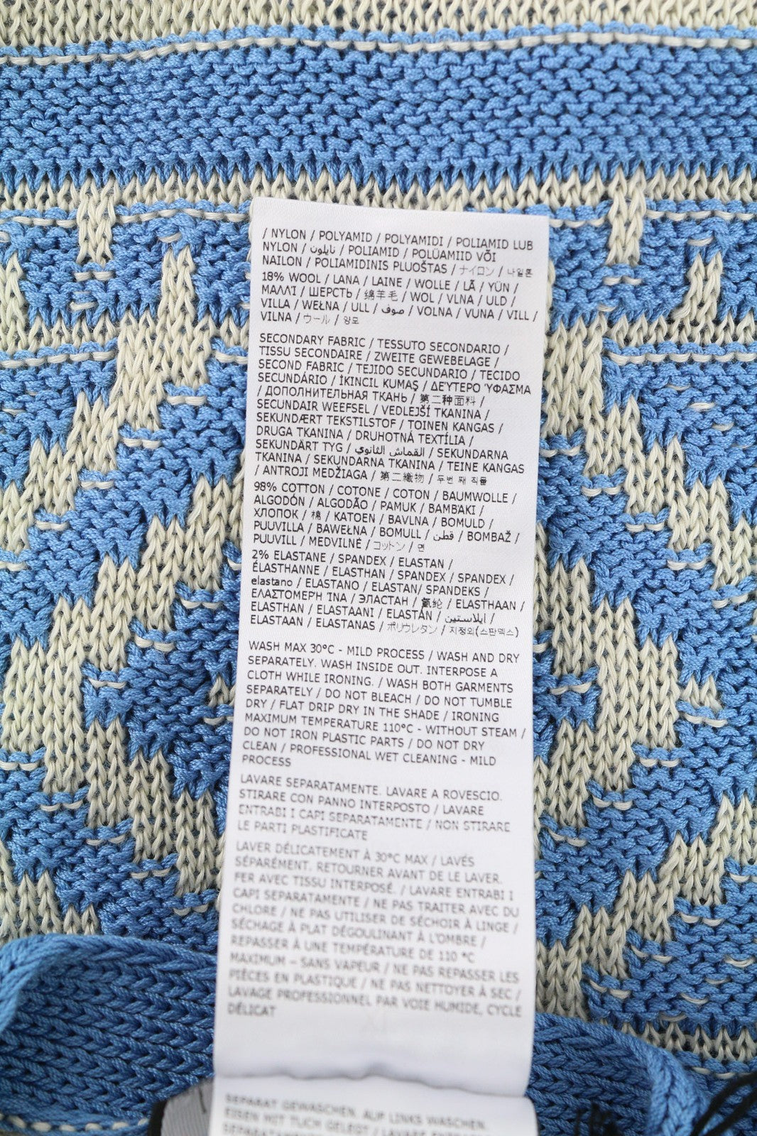 DSQUARED2 Womens Jumper XL Blue White Cotton Stretch Knitted Patterned Vest