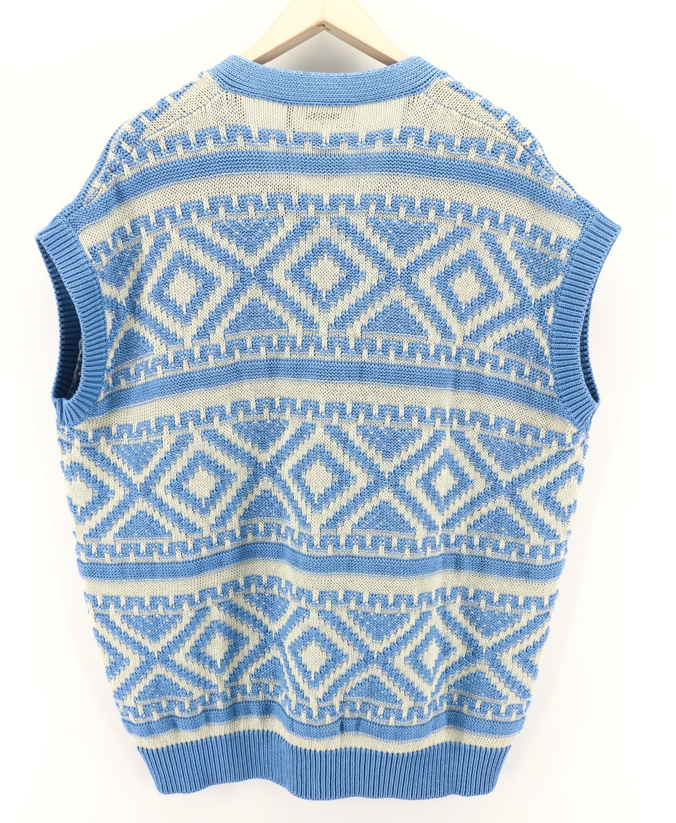 DSQUARED2 Womens Jumper XL Blue White Cotton Knitted Patterned Sleeveless Vest