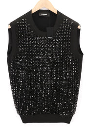 DSQUARED2 Womens Jumper L Black Cotton  Sleeveless Studded Pullover Vest