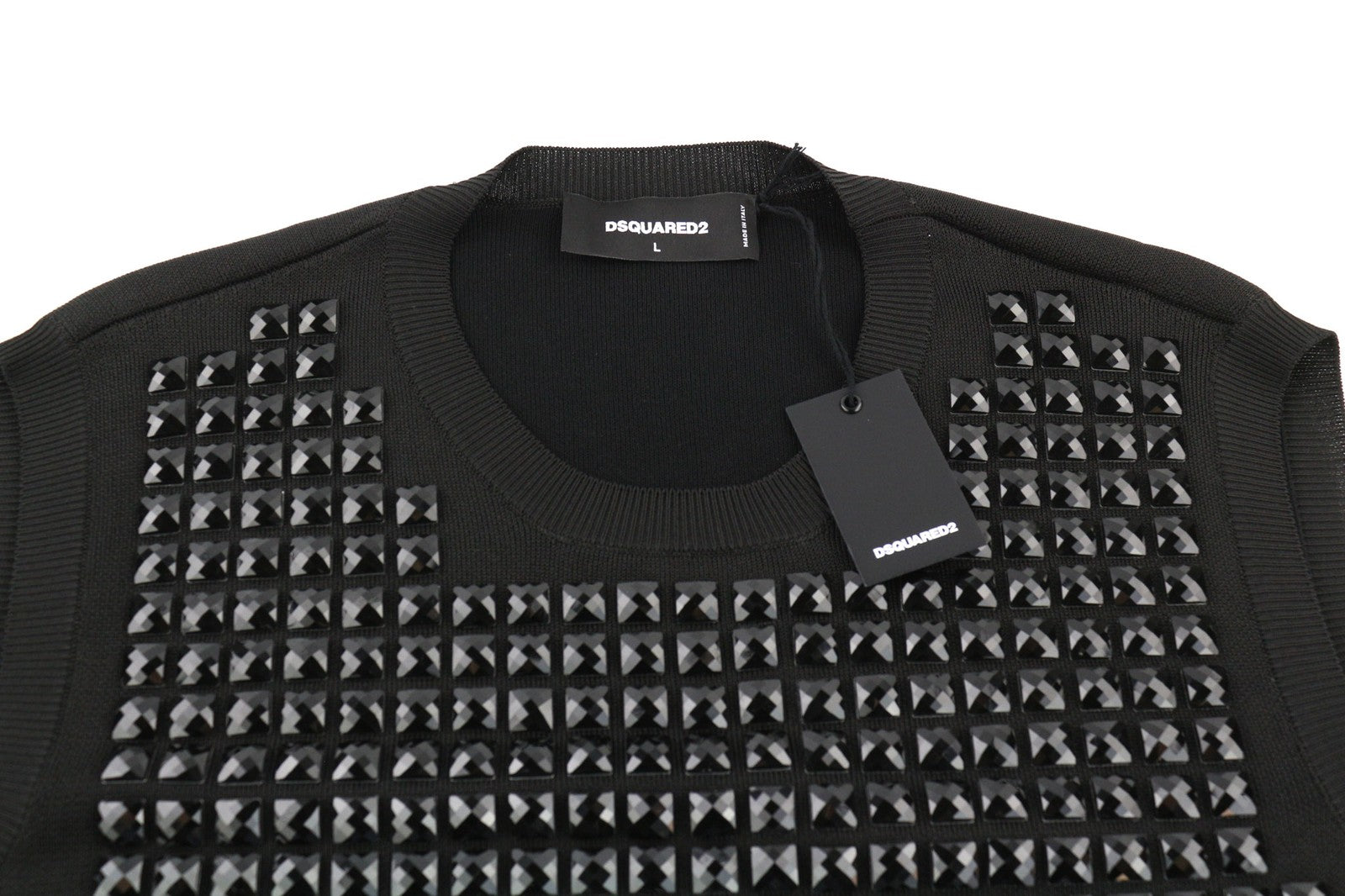 DSQUARED2 Womens Jumper L Black Cotton  Sleeveless Studded Pullover Vest