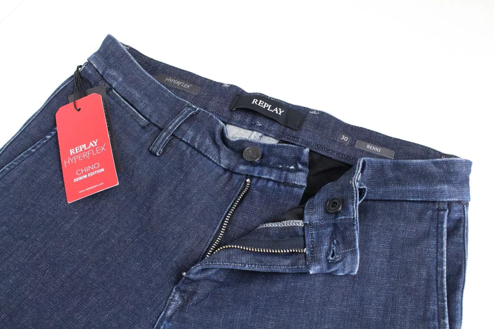 REPLAY Benni Mens W30 L32 Chino Hyperflex Blue Jeans Regular Stretch
