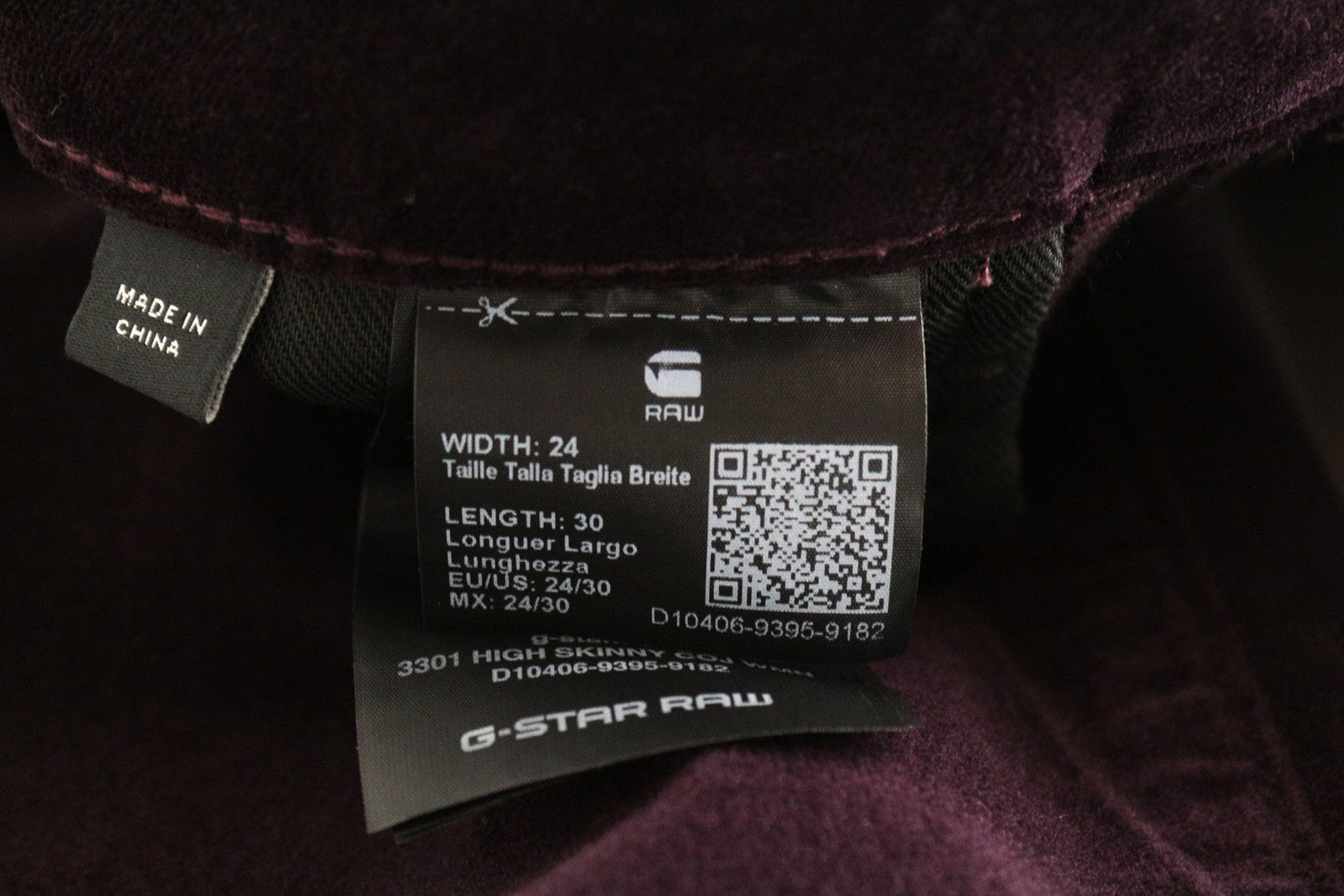 G-STAR RAW Women's W24 L30 Trousers Purple Corduroy Skinny Fit Stretch Cotton