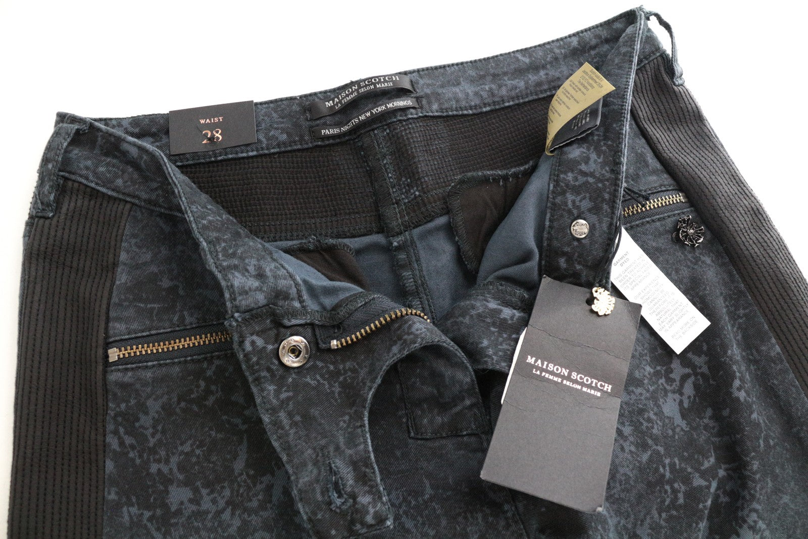 MAISON SCOTCH Women's W28 Skinny Jeans Grey Blue Stretch Pattern Cotton Pants