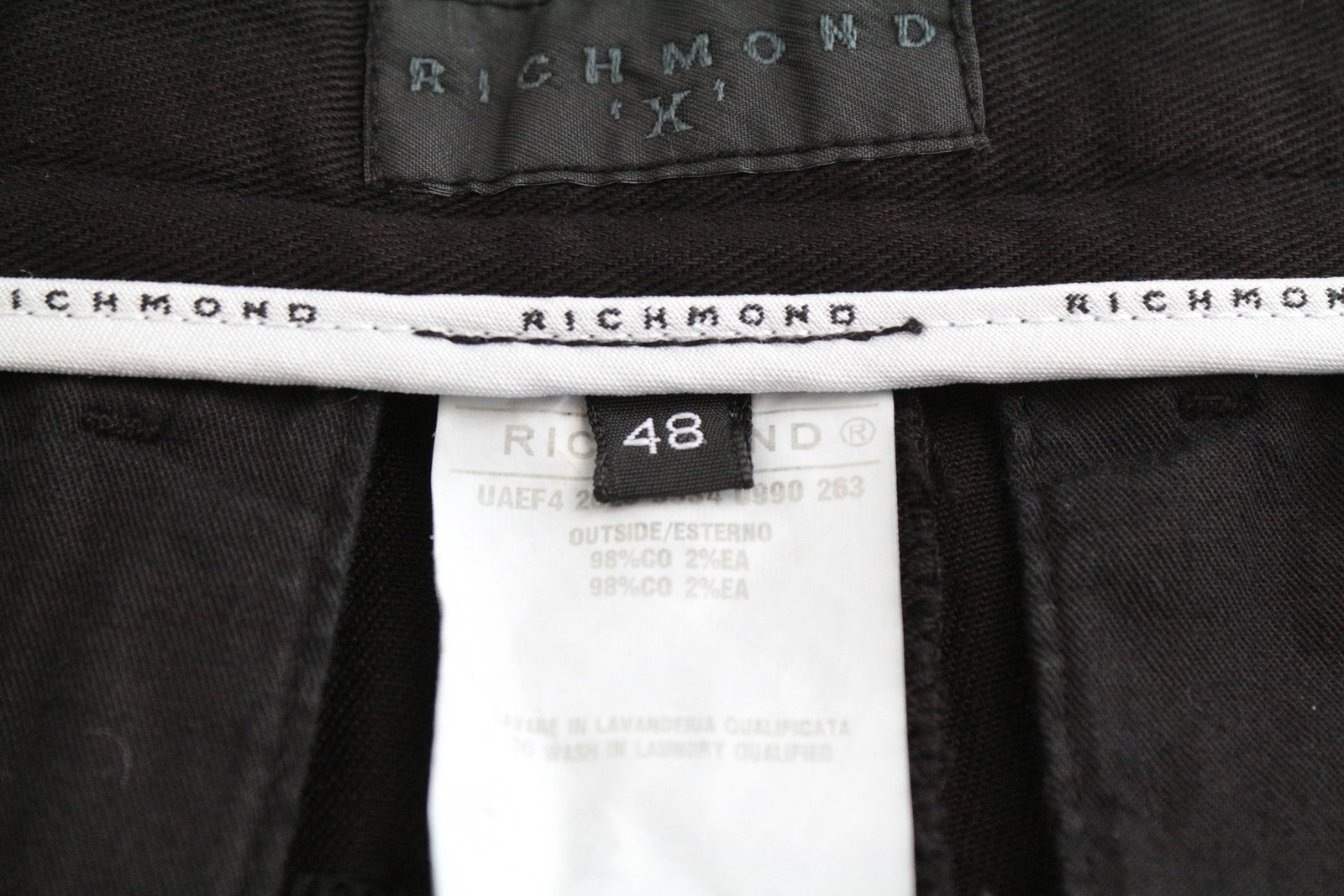 RICHMOND Men's Trousers 48 Black Cotton Stretch Casual Pleated Front Fit