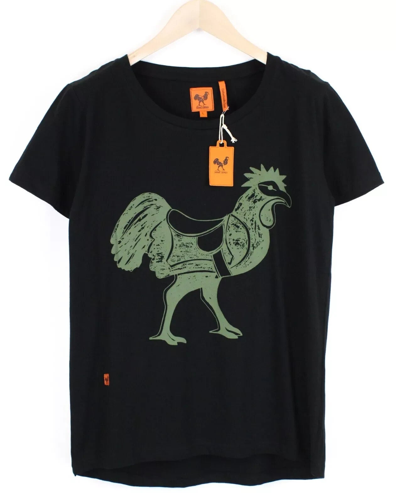 GOOD GENES L Black Cotton T-Shirt Mens  Crew Neck Summer Short Sleeve