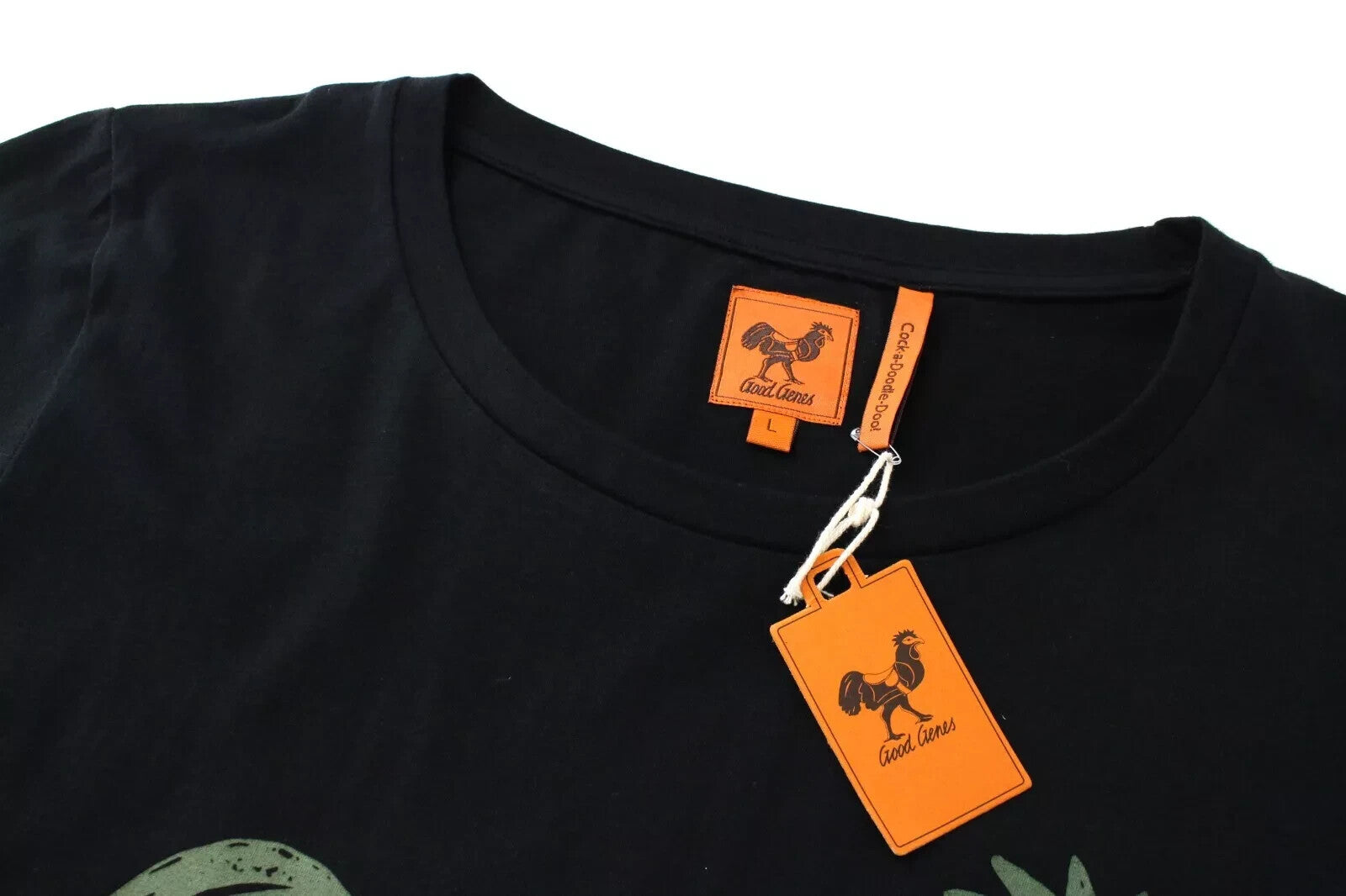 GOOD GENES L Black Cotton T-Shirt Mens  Crew Neck Summer Short Sleeve