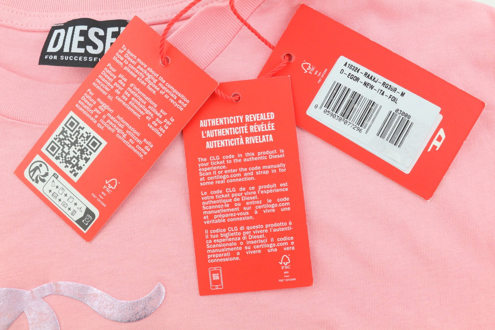 DIESEL D-Egor-New-Ita-Foil Women Dress M Pink Short Sleeve Tricot Casual Mini