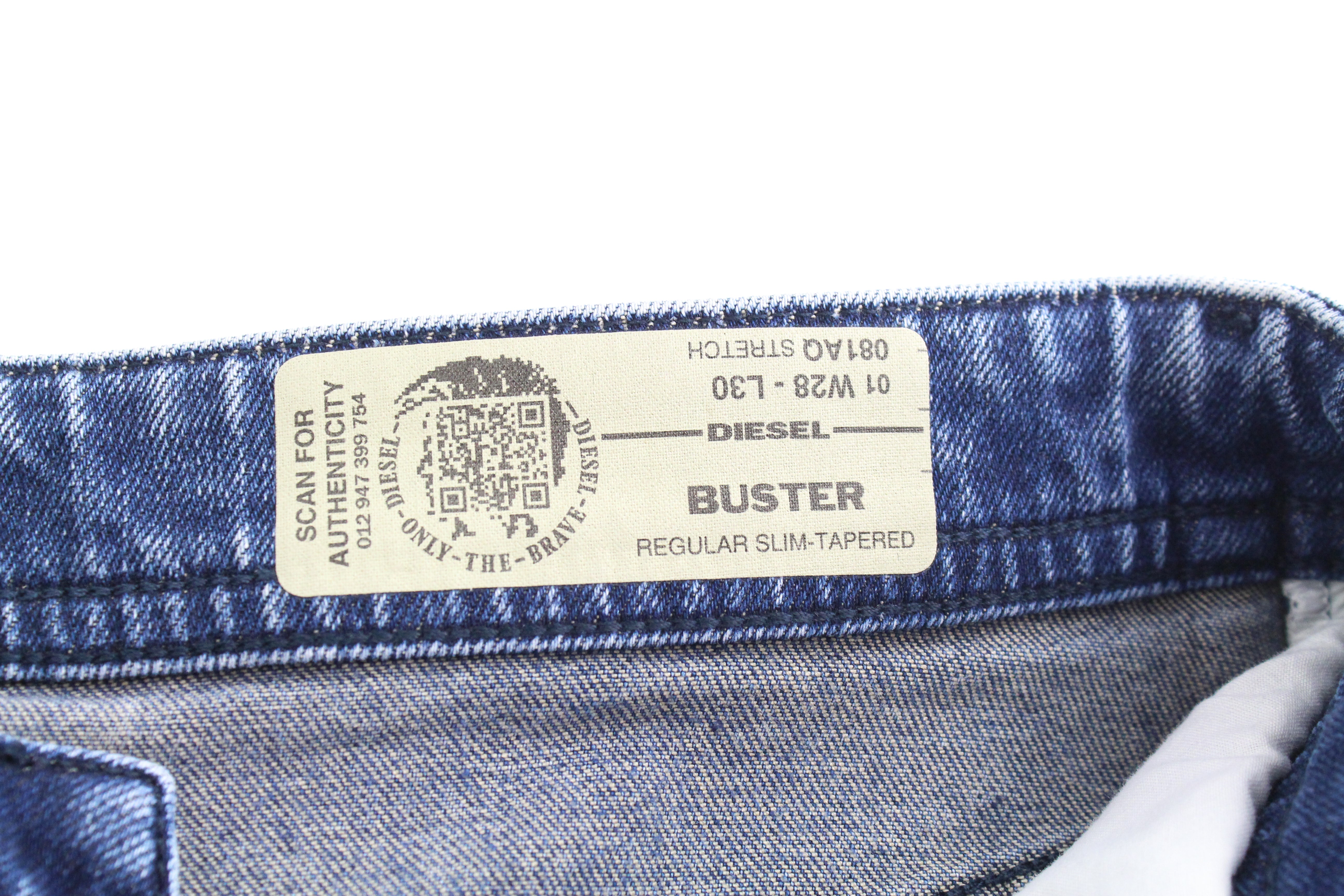 DIESEL Buster 081AQ Men's W28 L30 Jeans Blue Taper Slim Fit Stretch Cotton