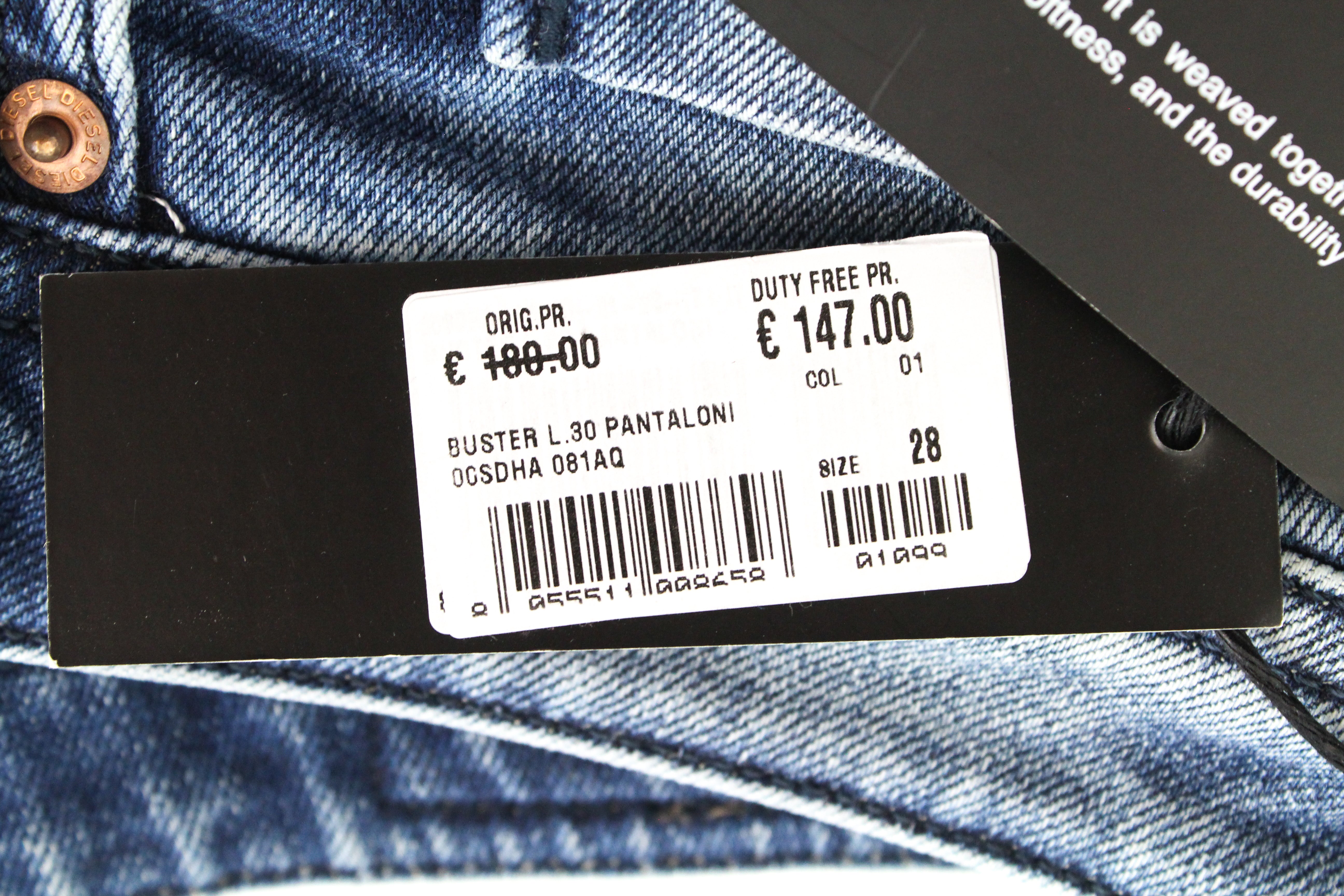 DIESEL Buster 081AQ Men's W28 L30 Jeans Blue Taper Slim Fit Stretch Cotton