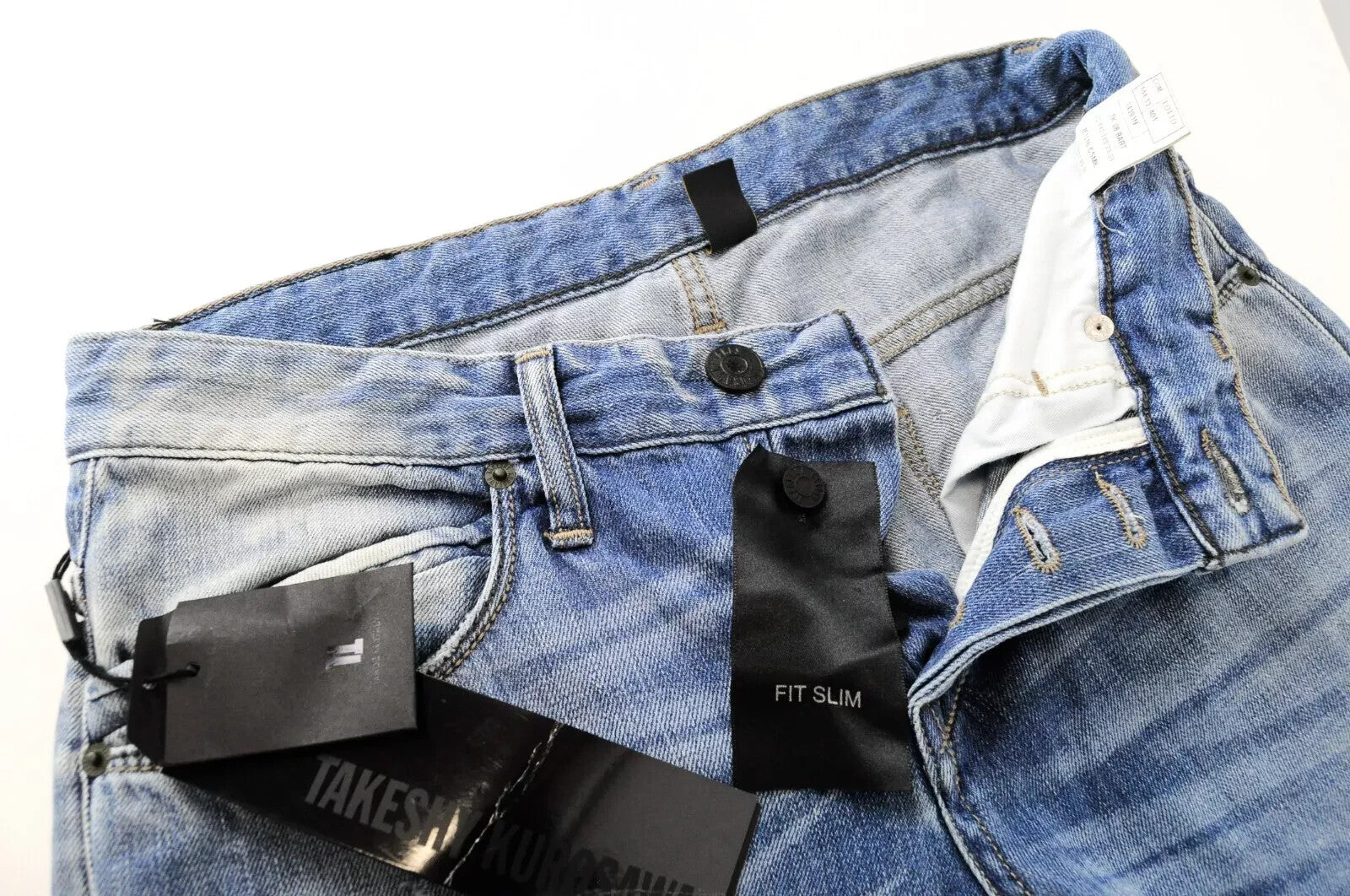 TAKESHY KUROSAWA W32 Mens Light Wash Ripped Slim  Cotton Jeans