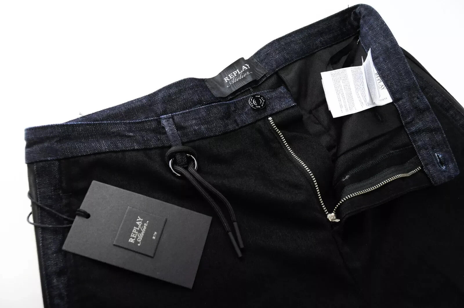 REPLAY Atelier Slim W34 L30 Mens`s Jeans Zip Pocket Black Blue Cotton Trousers