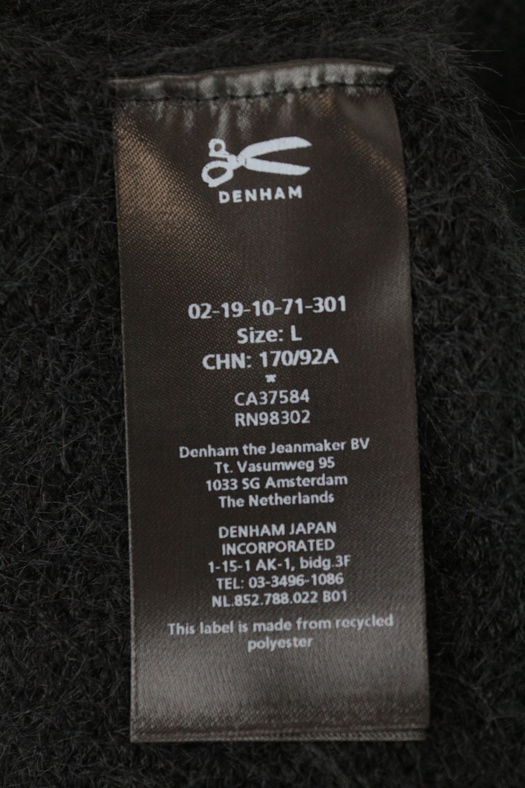 DENHAM Nikko Women's L Black Knit Wool Crew Sweater Fitted Soft Style Jumper