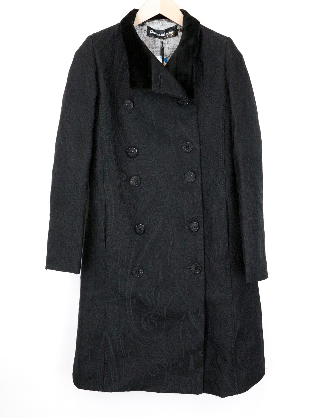 DESIGUAL Innocense Women's Black Wool Coat EU38 Double-Breasted Jacquard