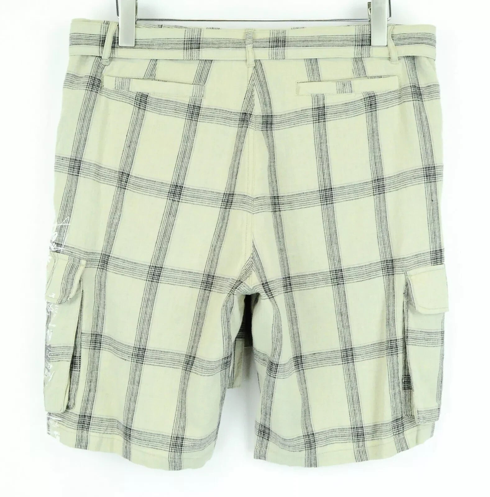 DESIGUAL Marc 32 Checked Linen Shorts Pocketed Printed Summer Mens Cargo