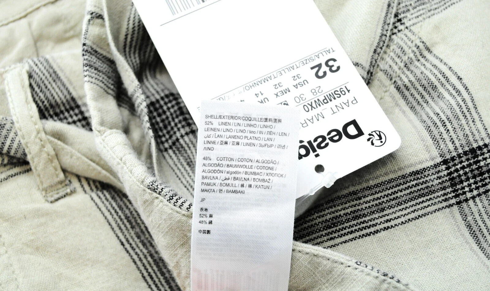 DESIGUAL Marc 32 Checked Linen Shorts Pocketed Printed Summer Mens Cargo