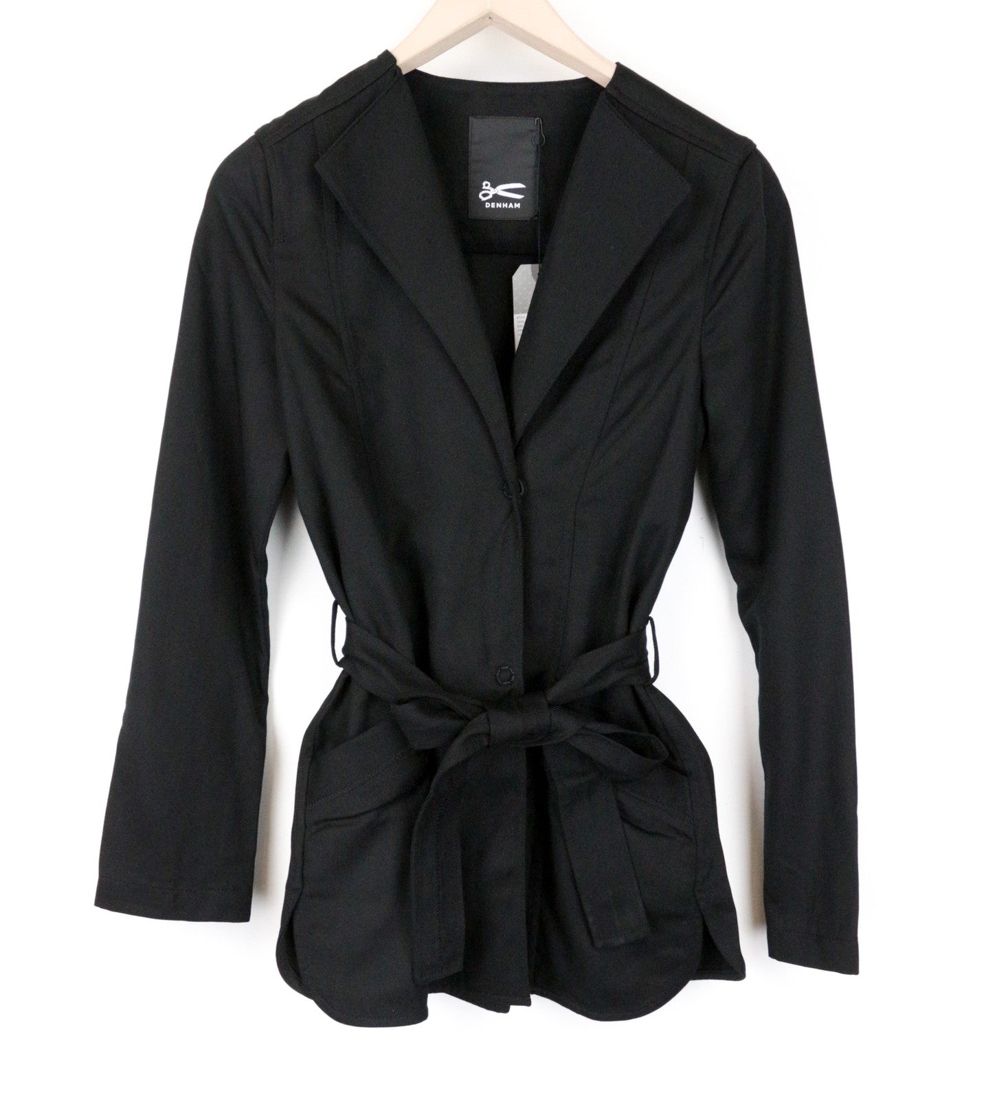DENHAM Moonlight Women's XS Jacket Cinder Black Belted Button-Up Collared Style