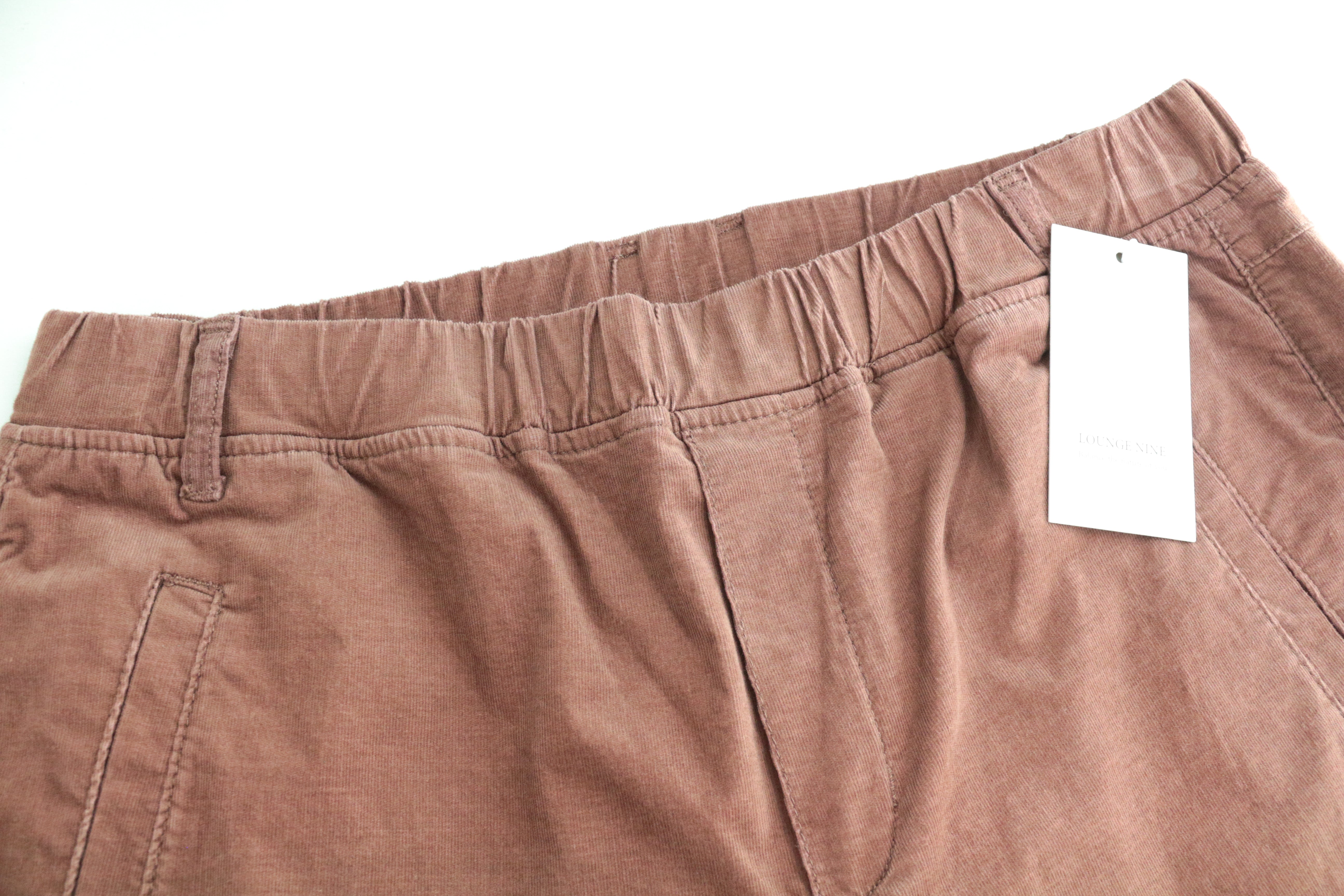 LOUNGE NINE Women's Trousers 42 Brown Corduroy Straight Cotton Pull-On Pants