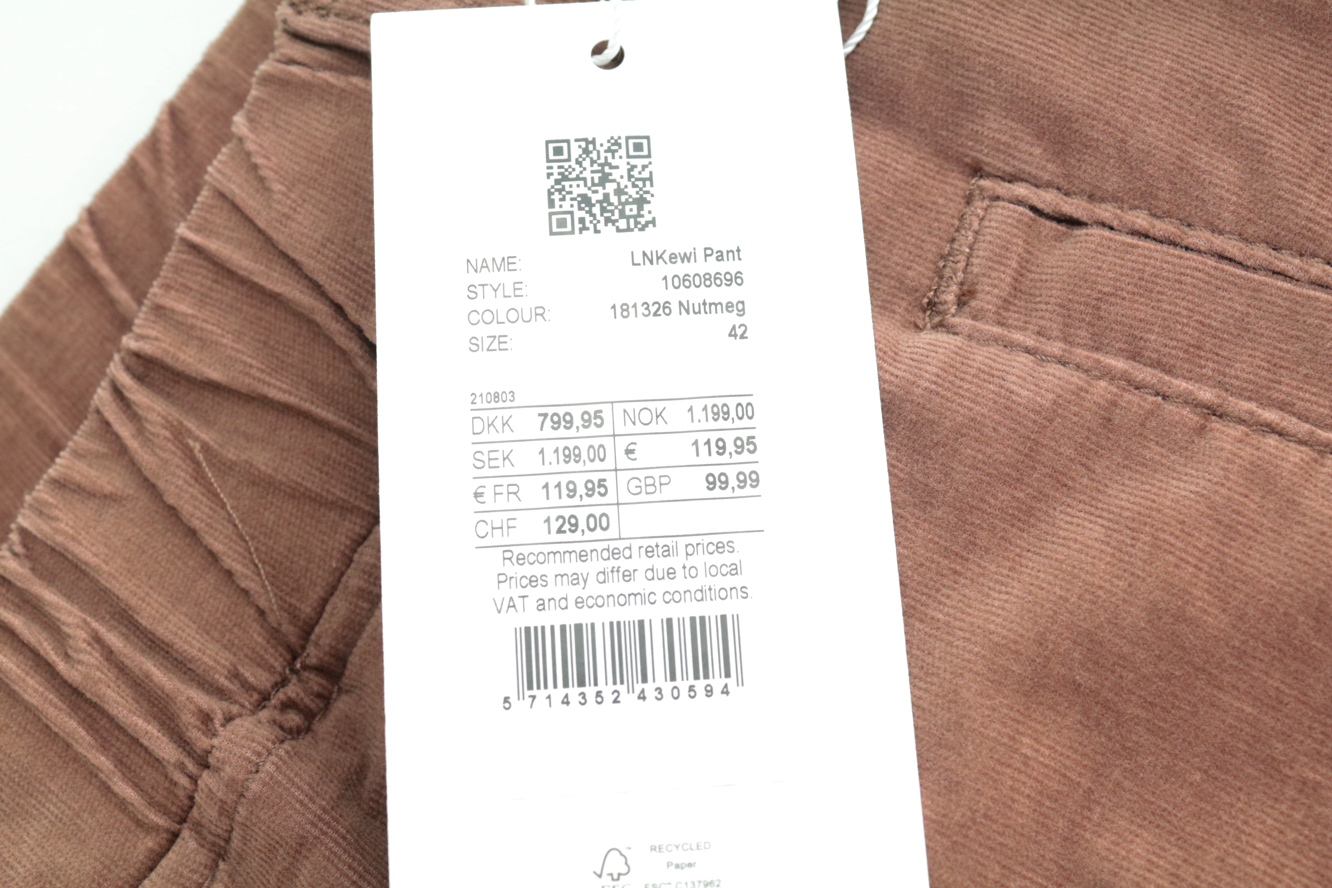 LOUNGE NINE Women's Trousers 42 Brown Corduroy Straight Cotton Pull-On Pants