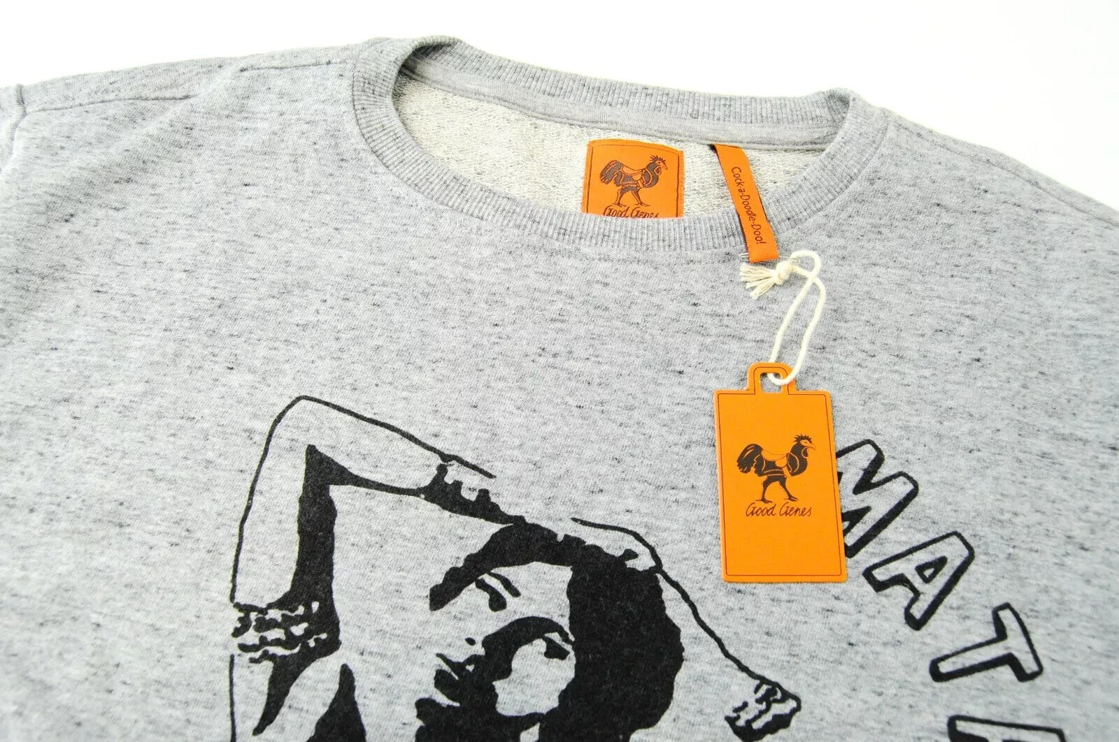 GOOD GENES L Mens Grey Space Dye Crew Neck Sweatshirt Mata Hari Print