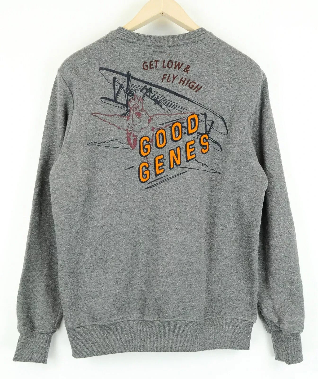 GOOD GENES S Mid-Grey Cotton Sweatshirt Crew Neck Embroidered Mens