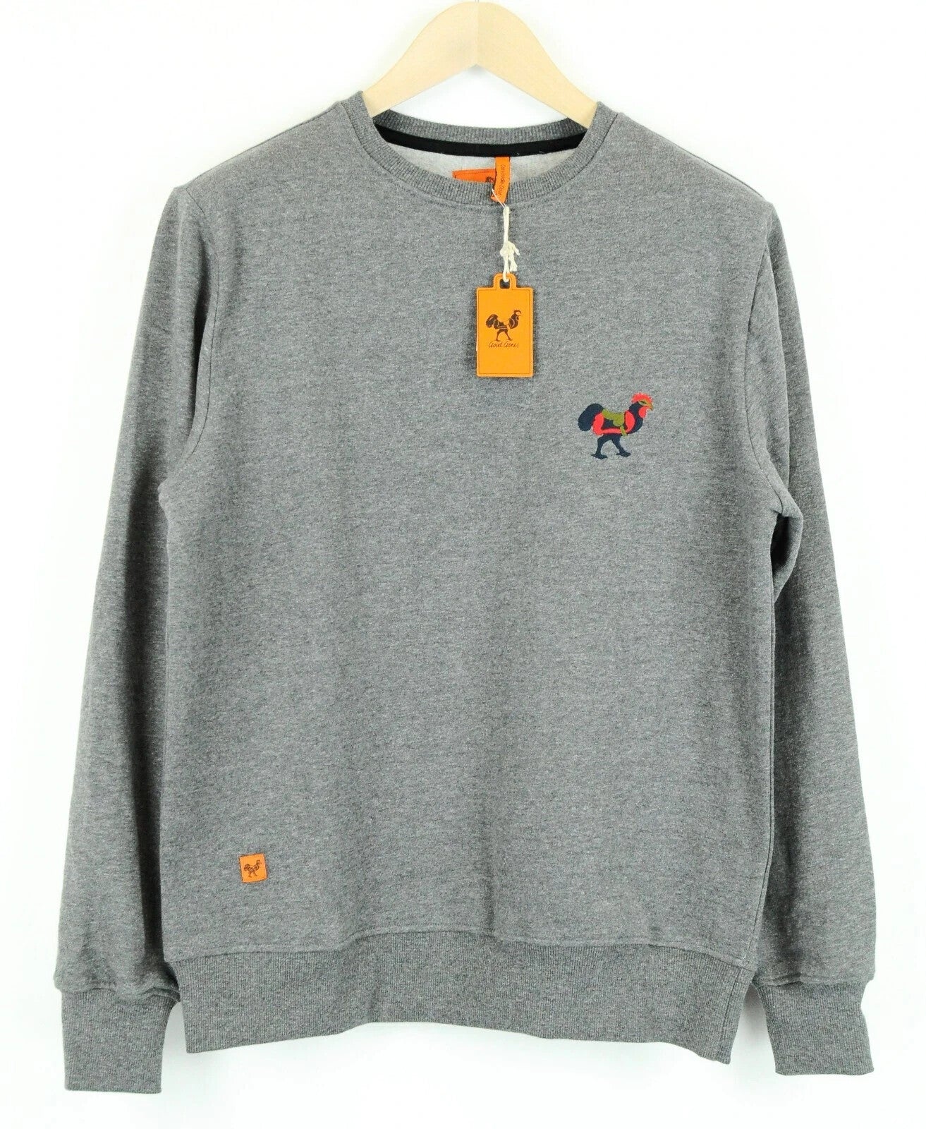 GOOD GENES M Melange Cotton Crew Sweatshirt Mens Embroidered Grey Pullover