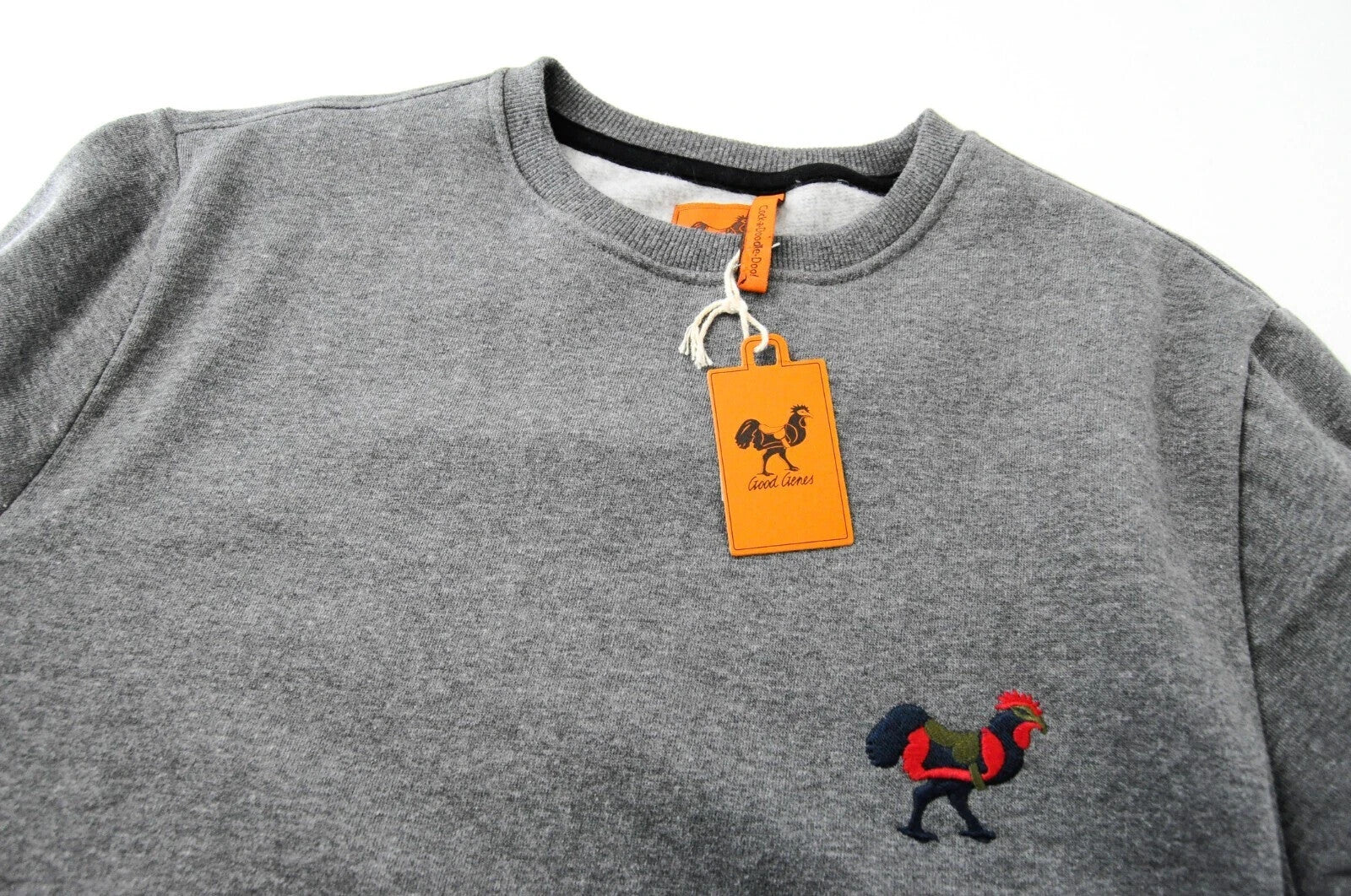 GOOD GENES M Melange Cotton Crew Sweatshirt Mens Embroidered Grey Pullover