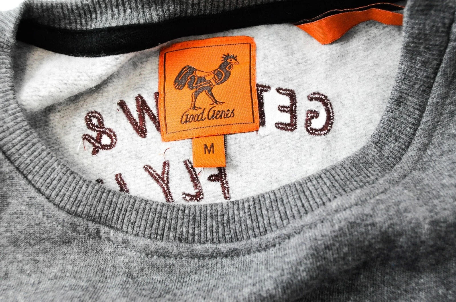 GOOD GENES M Melange Cotton Crew Sweatshirt Mens Embroidered Grey Pullover