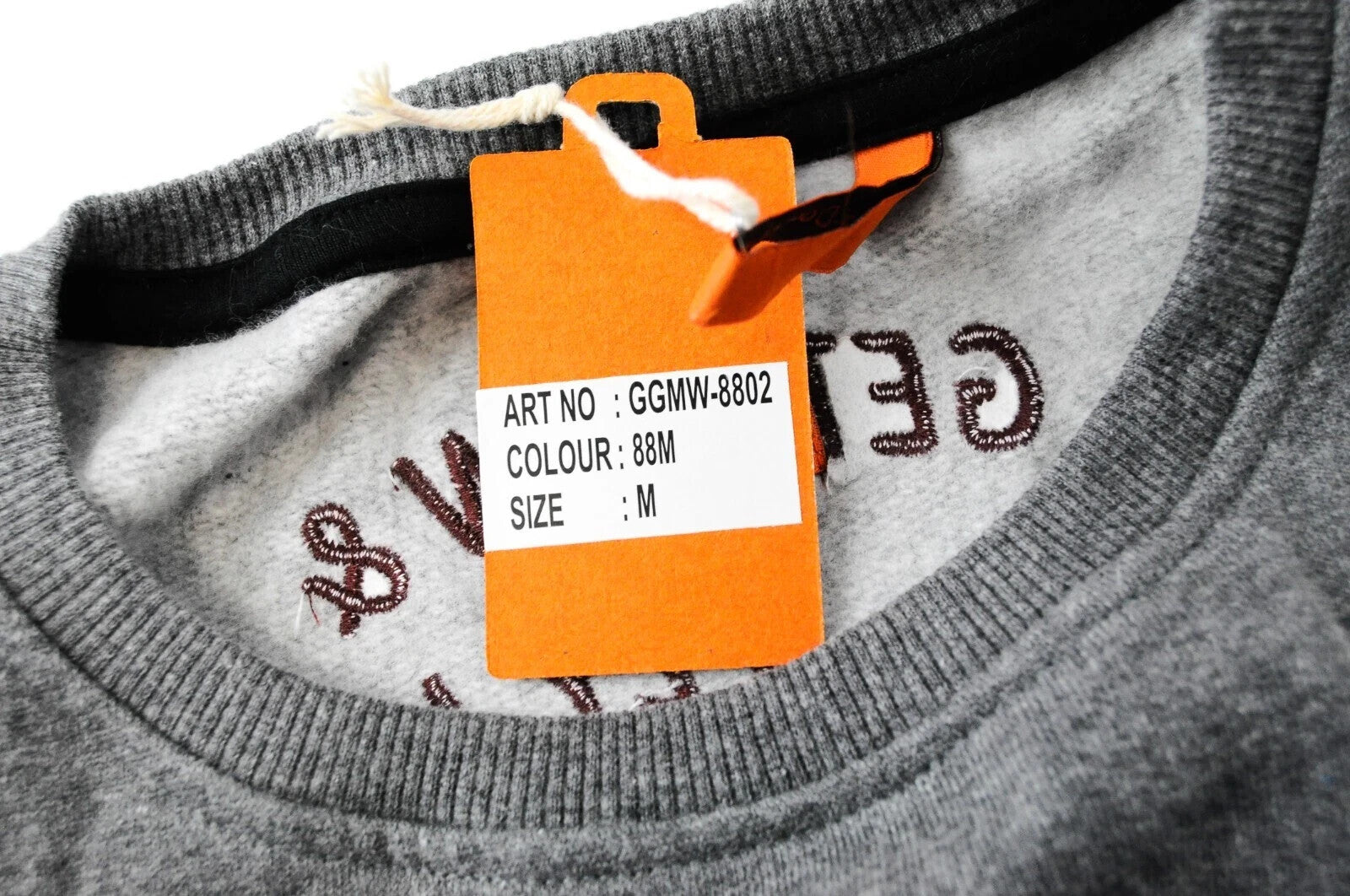 GOOD GENES M Melange Cotton Crew Sweatshirt Mens Embroidered Grey Pullover